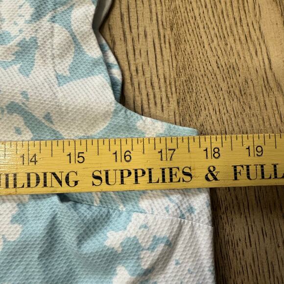 Talbots Floral Blue Scallop Hem Side Zipper Split V Neck Sleeveless Blouse Top M - Picture 6 of 11